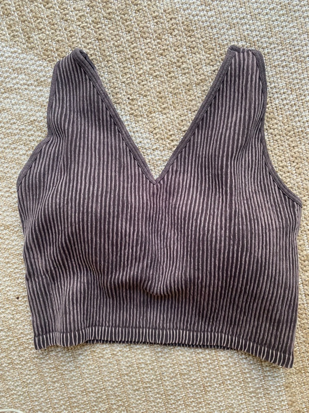 NWOT 90 degree tank top brown ribbed Corduroy Athleisure Sports Bra Padded L